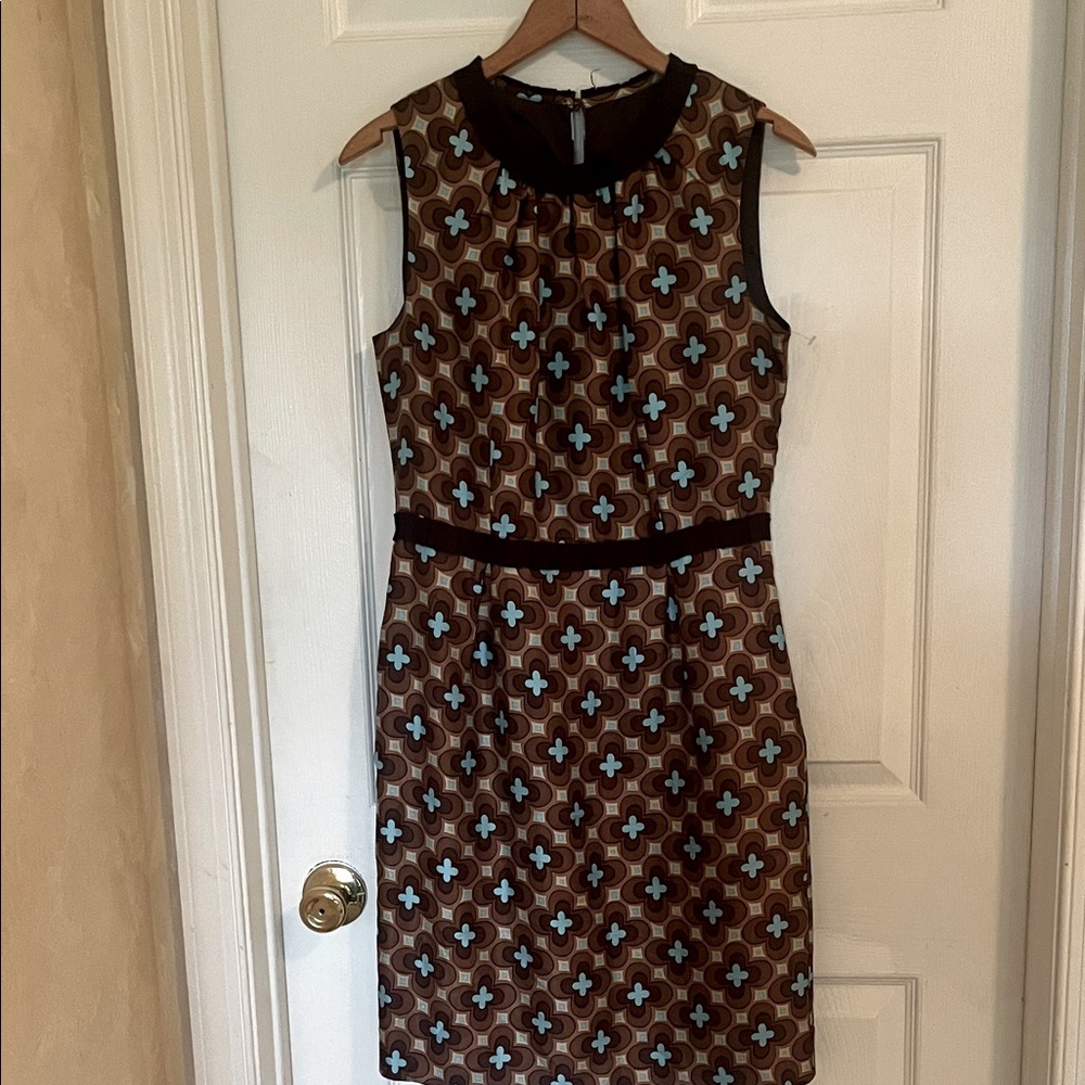 Milly Brown and Blue Geometric Midi Dress